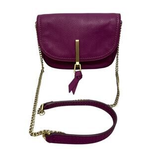 Vera Bradley Carson Deep Pink Pebbled Leather Mini Crossbody Saddlebag